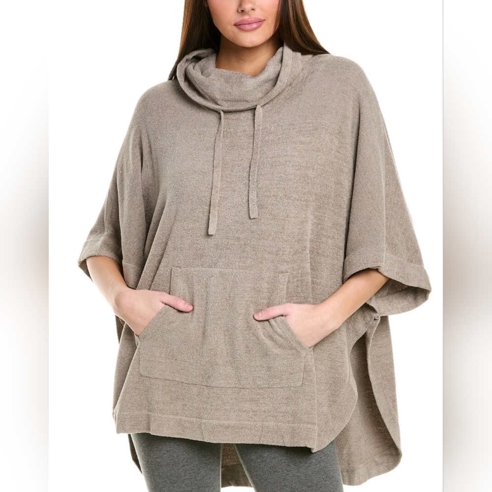 Barefoot Dreams Cozychic Ultra Lite L/XL Weekend Poncho Nickel tan cowl neck